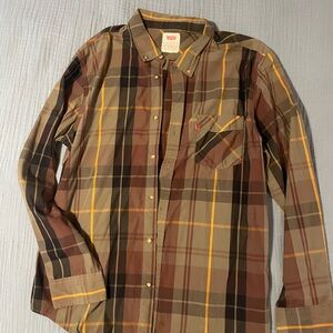 Levi's Men's Plaid Button-Down Shirt in Brown, Olive & Yellow